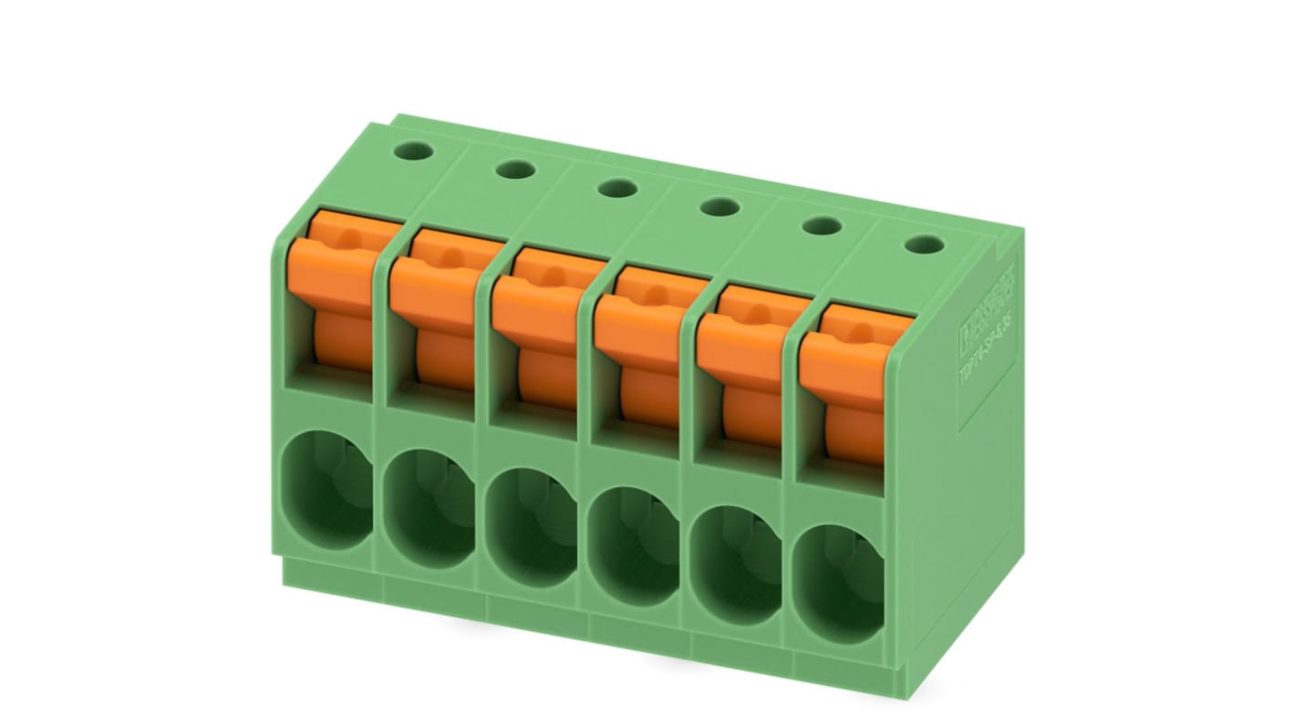 Phoenix Contact TDPT 4/ 6-SP-6.35-ZB Series PCB Terminal Block, 6-Contact, 6.35mm Pitch, Through Hole Mount, 1-Row,