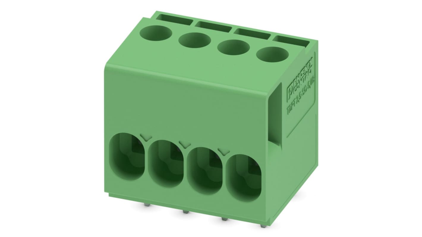 Phoenix Contact TDPT 2.5/ 4-SC-5.08 Series PCB Terminal Block, 4-Contact, 5.08mm Pitch, Through Hole Mount, 1-Row,