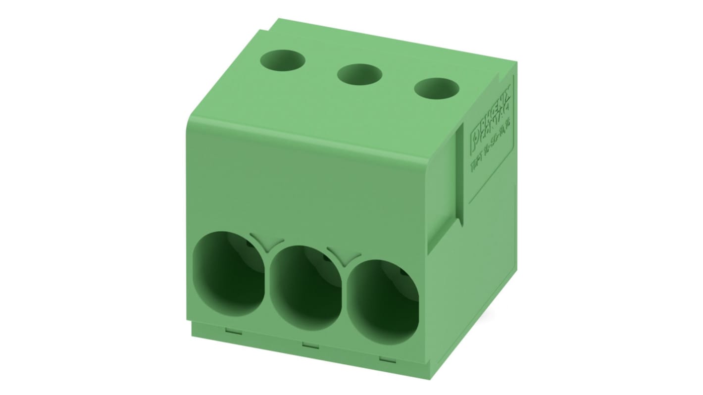 Phoenix Contact TDPT 16/ 3-SC-10.16-ZB Series PCB Terminal Block, 3-Contact, 10.16mm Pitch, Through Hole Mount, 1-Row,