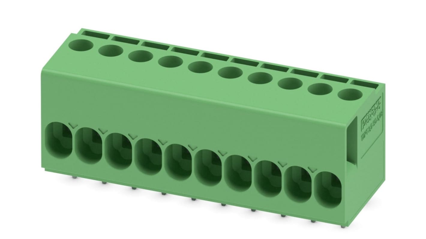 Phoenix Contact TDPT 2.5/ 10-SC-5.08 Series PCB Terminal Block, 10-Contact, 5.08mm Pitch, Through Hole Mount, 1-Row,