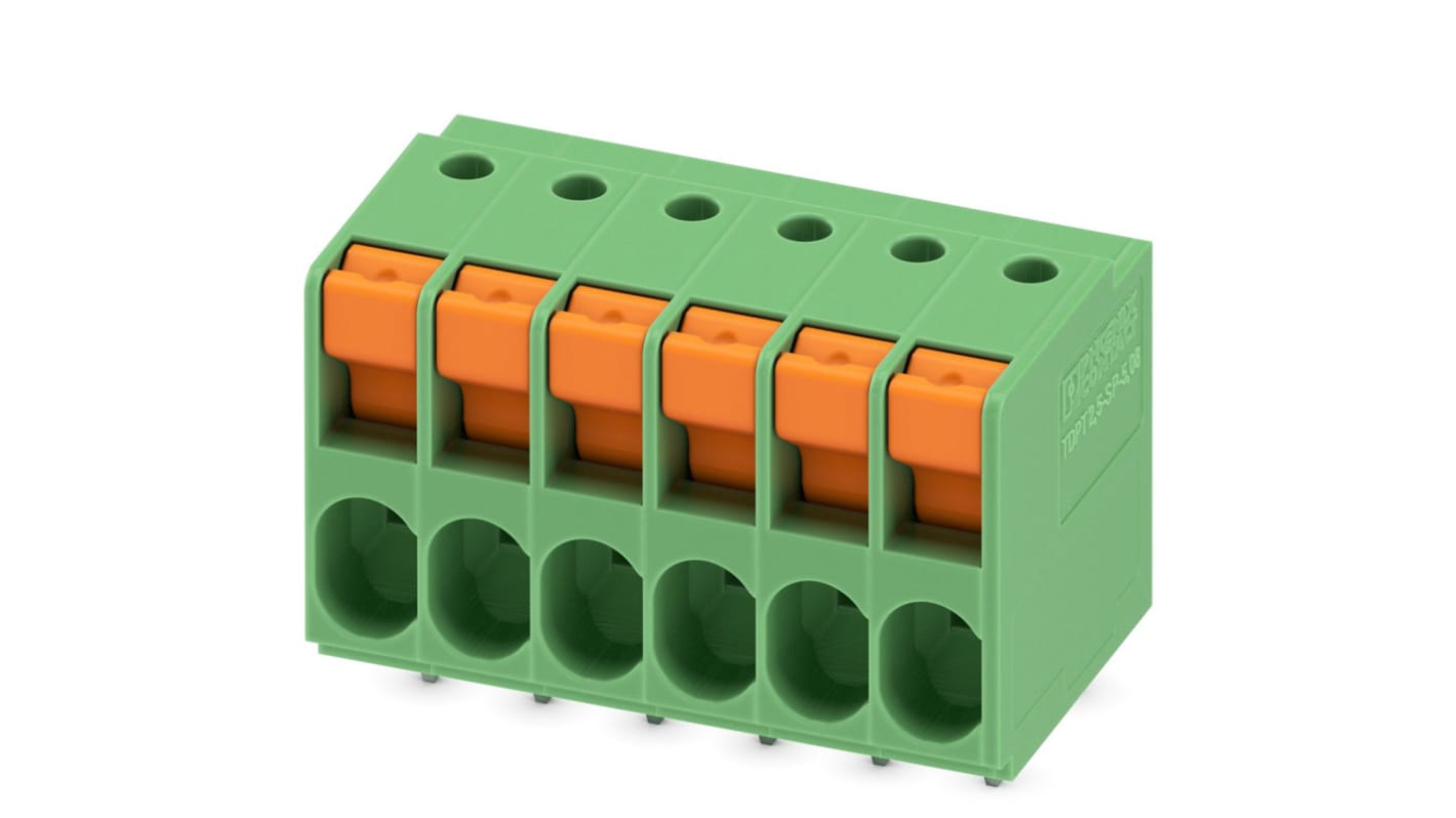 Phoenix Contact TDPT 2.5/ 6-SP-5.08 Series PCB Terminal Block, 6-Contact, 5.08mm Pitch, Through Hole Mount, 1-Row,