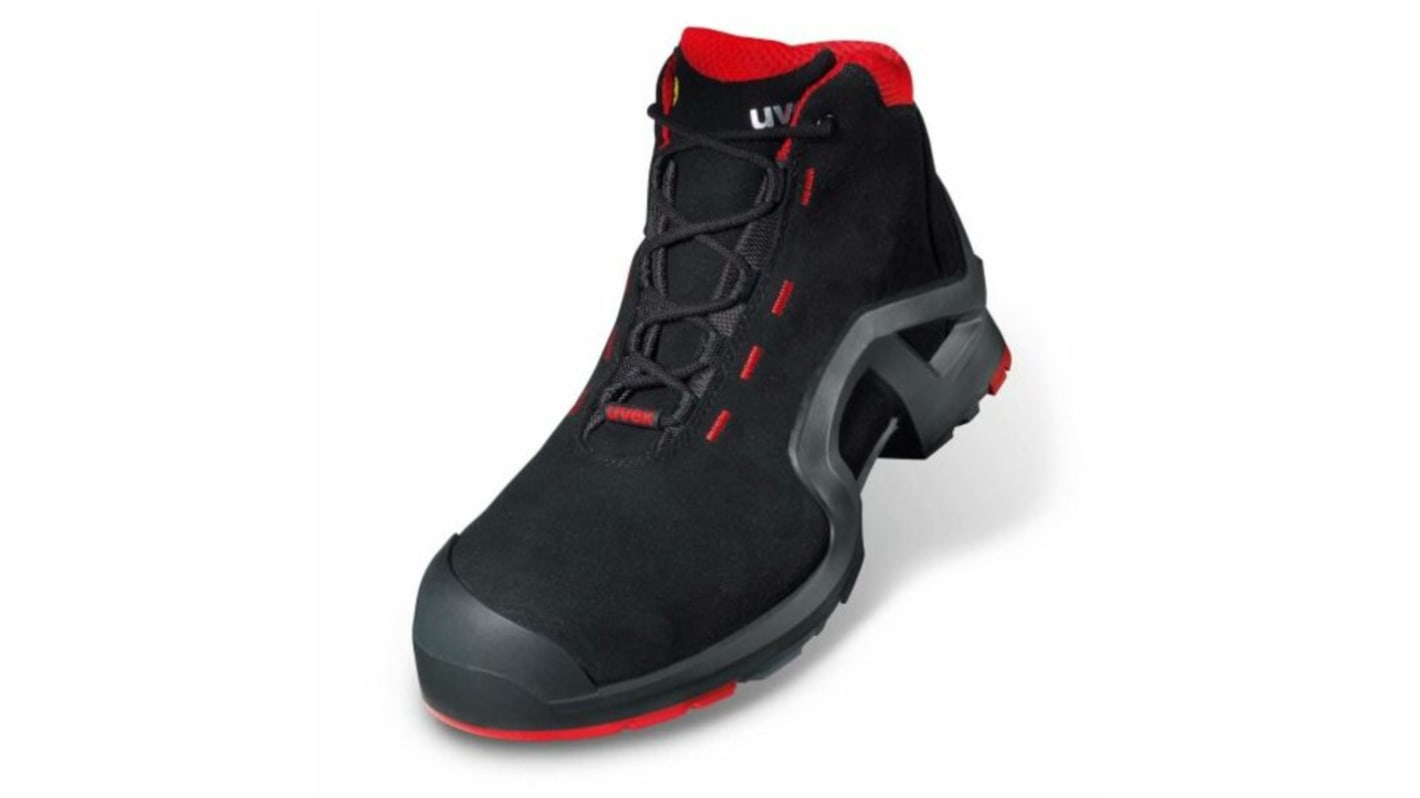 Uvex 1 Black, Red ESD Safe Composite Toe Capped Unisex Safety Boots, EU 35