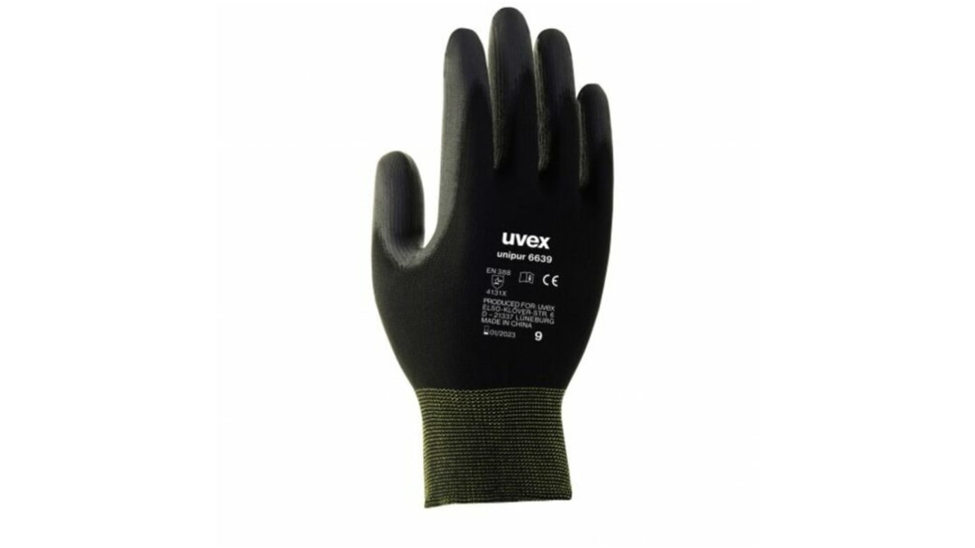 uvex Unipur 6639 Black Polyamide General Purpose Work Gloves, Size 8, Polyurethane Coating