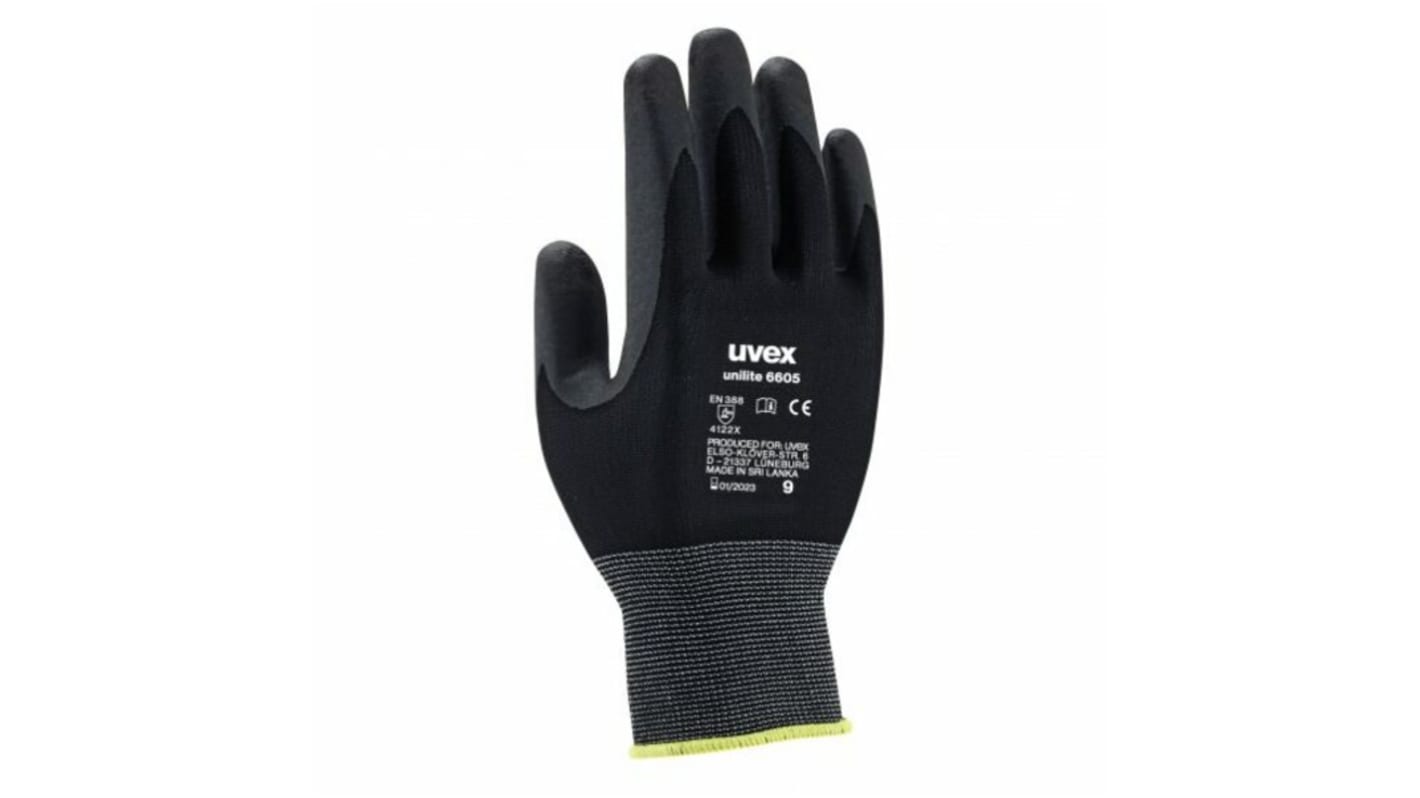 Uvex Unilite 6605 Black Nylon General Purpose Work Gloves, Size 6, NBR Coating