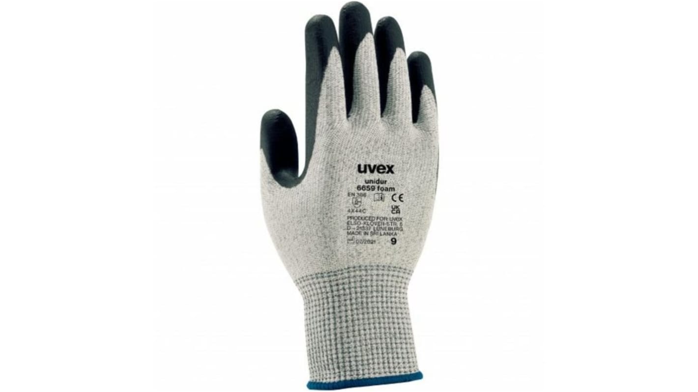 uvex Unidur 6659 foam Grey Fibreglass, HPPE, Polyamide Cut Resistant Work Gloves, Size 9, NBR Coating