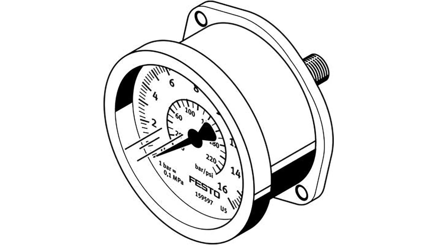 Festo G 1/4 Analogue Pressure Gauge Back Entry 40mm Outside Diameter