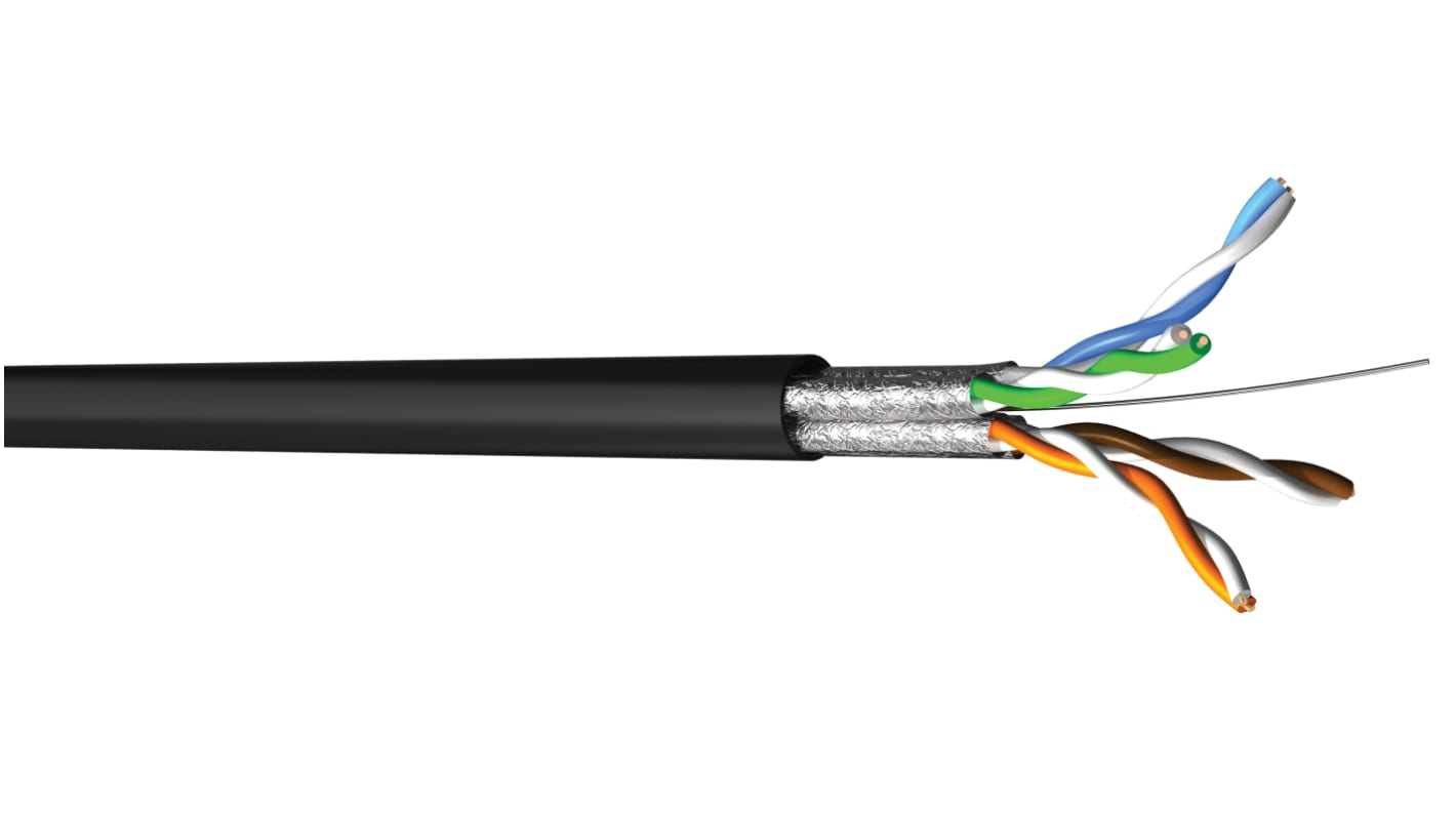 Cable Ethernet Cat6a U/FTP CAE Multimedia Connect de color Negro, long. 100m, funda de LSZH, Libre de halógenos y bajo