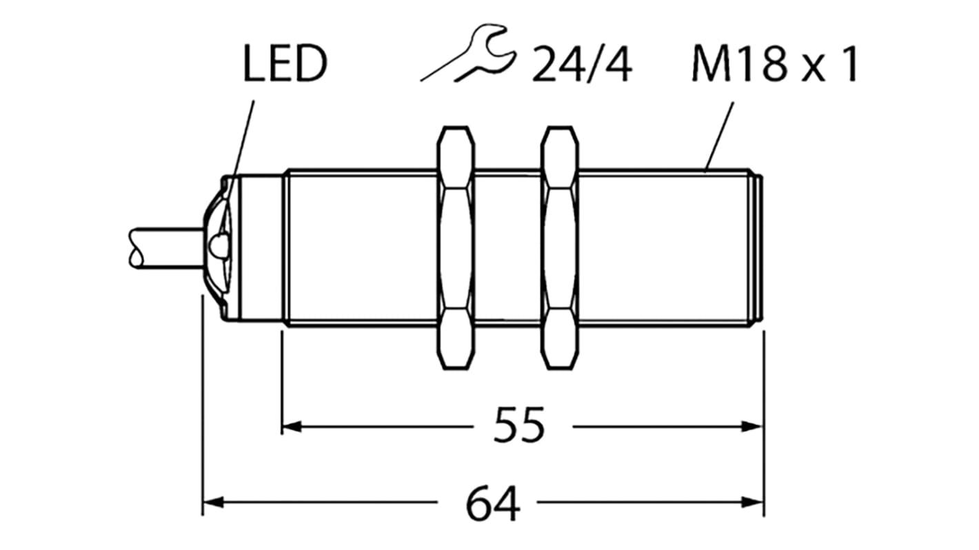 Turck Ultrasonic Barrel-Style Proximity Sensor, M18 x 1, 50 → 500 mm Detection, PNP Output, 30 V dc, IP67