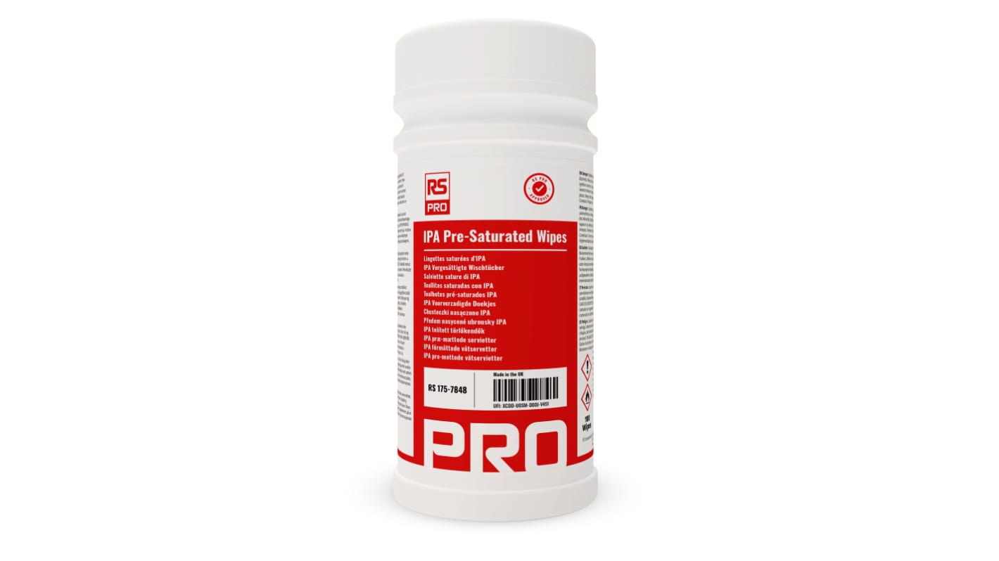 RS PRO IPA 100 Tub IPA Pre-Saturated Wipes