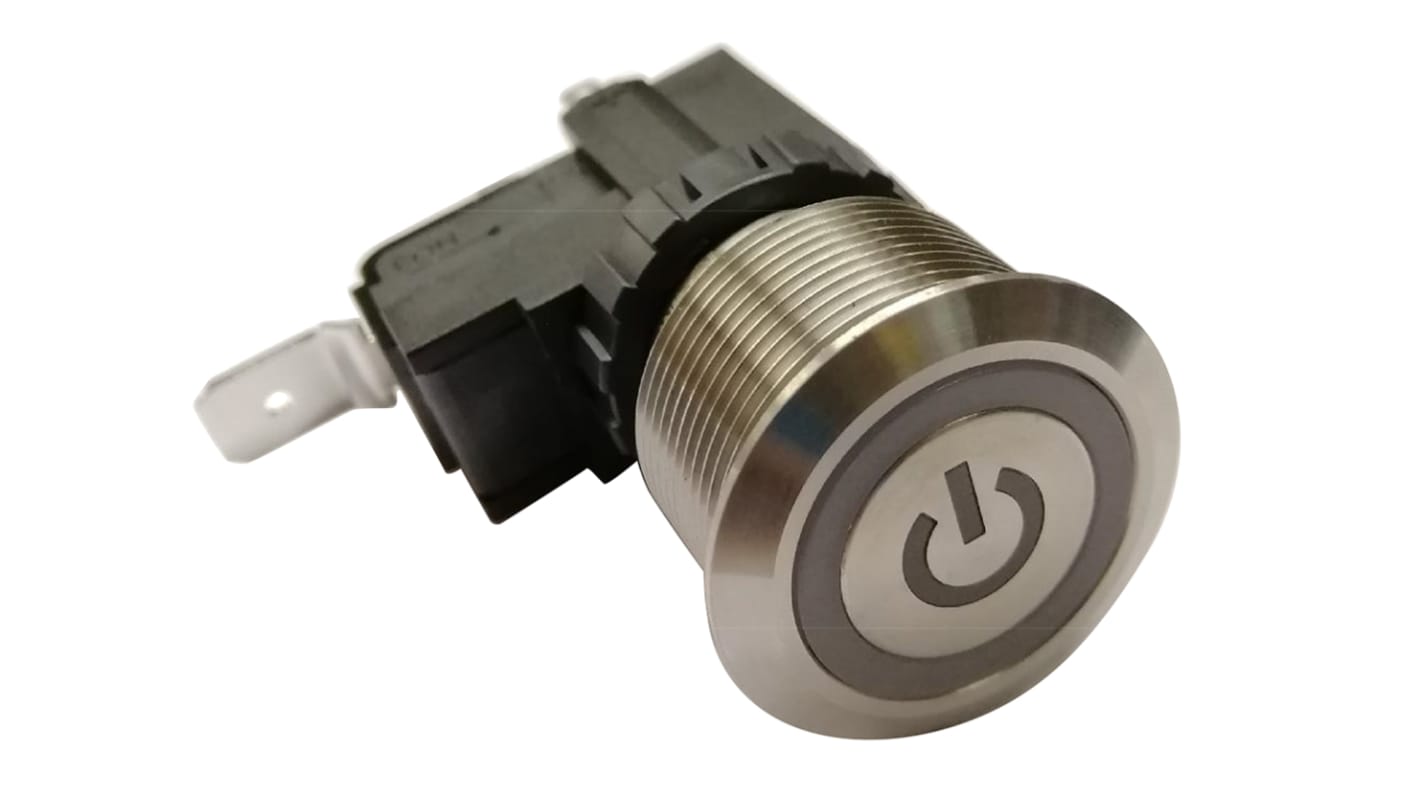 RS PRO Illuminated Push Button Switch, Latching, Panel Mount, 22.2mm Cutout, SPST, White LED, 250 / 125V ac, IP67