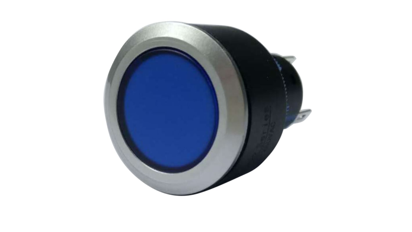 RS PRO Illuminated Push Button Switch, Momentary, Panel Mount, 22.2mm Cutout, SPDT, Blue LED, 250V ac, IP65
