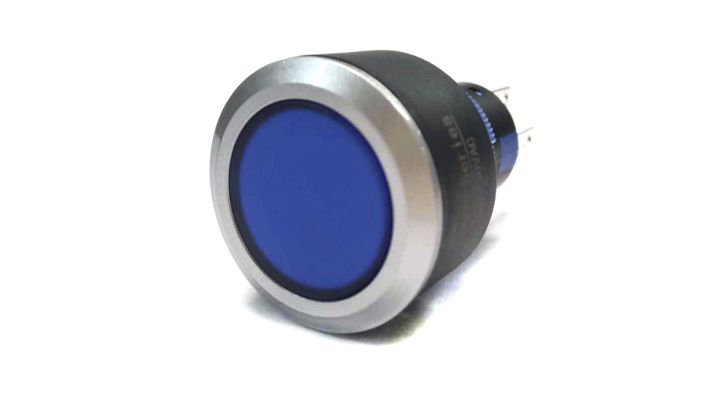 RS PRO Illuminated Push Button Switch, Momentary, Panel Mount, 22.2mm Cutout, DPDT, Blue LED, 250V ac, IP65