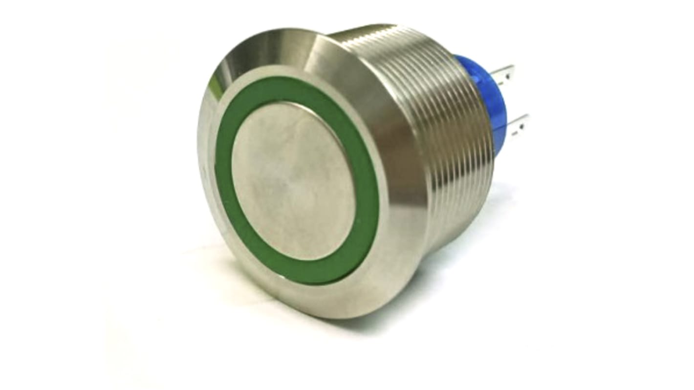 Interruttore a pulsante RS PRO, Momentaneo, SPDT, luminoso, 3 A, 5 A, IP67 Montaggio a pannello