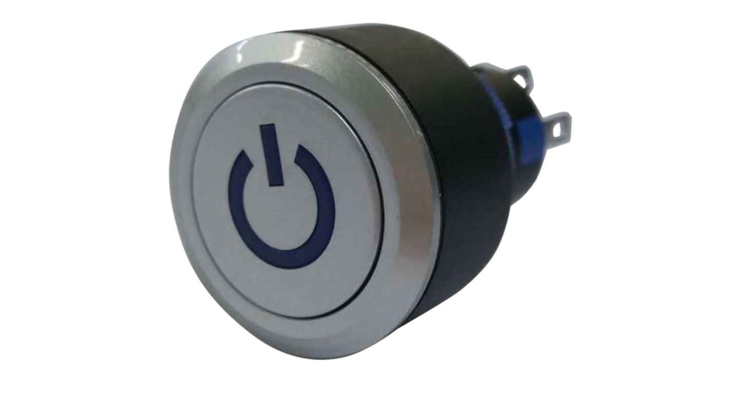 RS PRO Illuminated Push Button Switch, Momentary, Panel Mount, 22.2mm Cutout, DPDT, Blue LED, 250V ac, IP65