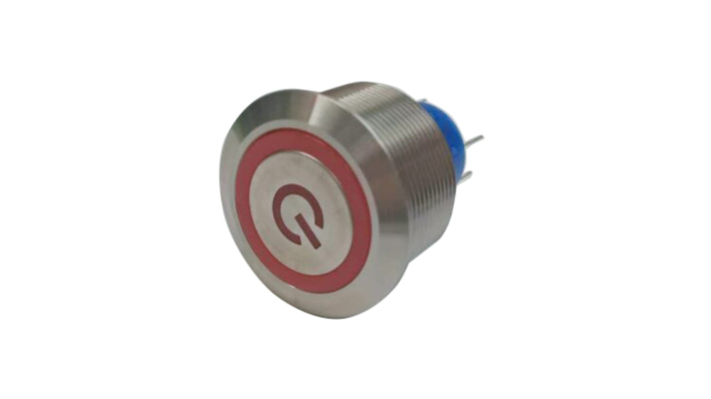 RS PRO Illuminated Push Button Switch, Momentary, Panel Mount, 25.2mm Cutout, SPDT, Red LED, 250V ac, IP67