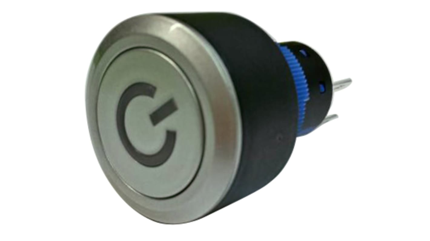 RS PRO Illuminated Push Button Switch, Panel Mount, 22.2mm Cutout, SPDT, Blue LED, 250V ac, IP65