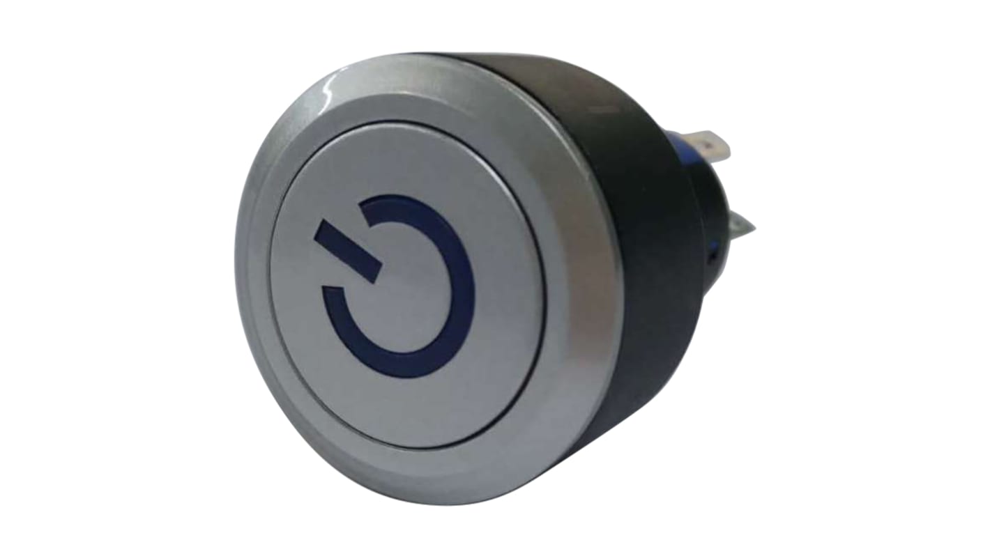 RS PRO Illuminated Push Button Switch, Momentary, Panel Mount, 22.2mm Cutout, SPDT, Blue LED, 250V ac, IP65