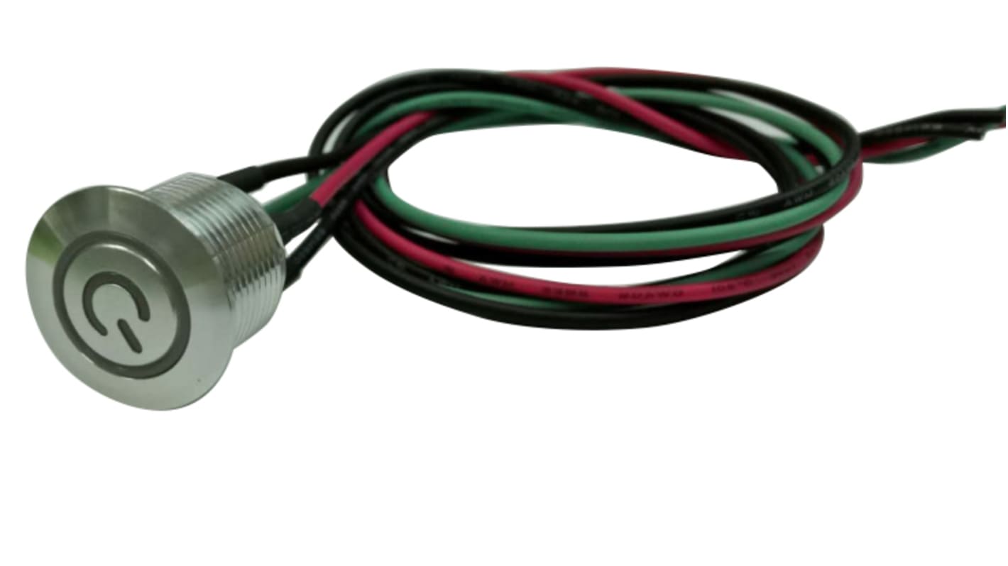 RS PRO Illuminated Push Button Switch, Momentary, Panel Mount, 16mm Cutout, SPST, Green LED, 36V dc, IP67
