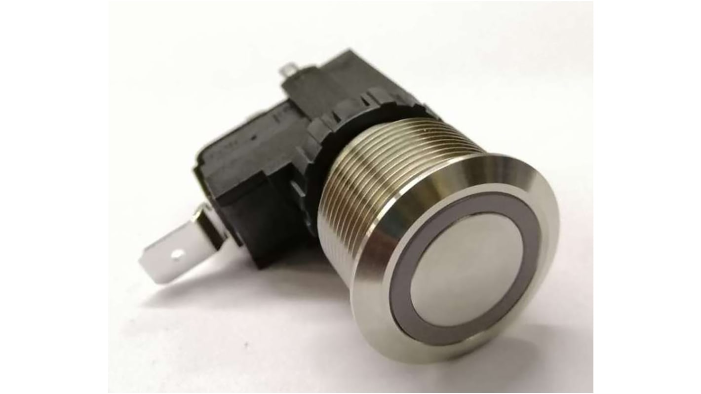 RS PRO Illuminated Push Button Switch, Momentary, Panel Mount, 22.2mm Cutout, SPST, White LED, 250 / 125V ac, IP67