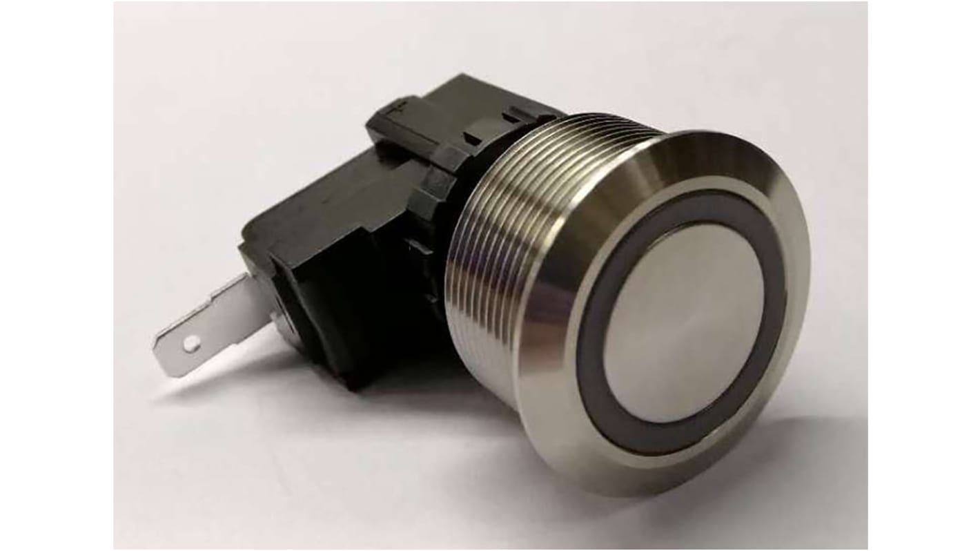 RS PRO Illuminated Push Button Switch, Momentary, Panel Mount, 25.2mm Cutout, SPST, White LED, 250 / 125V ac, IP67