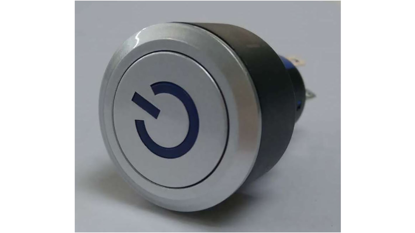RS PRO Illuminated Push Button Switch, Momentary, Panel Mount, 22.2mm Cutout, SPDT, Blue LED, 250V ac, IP65