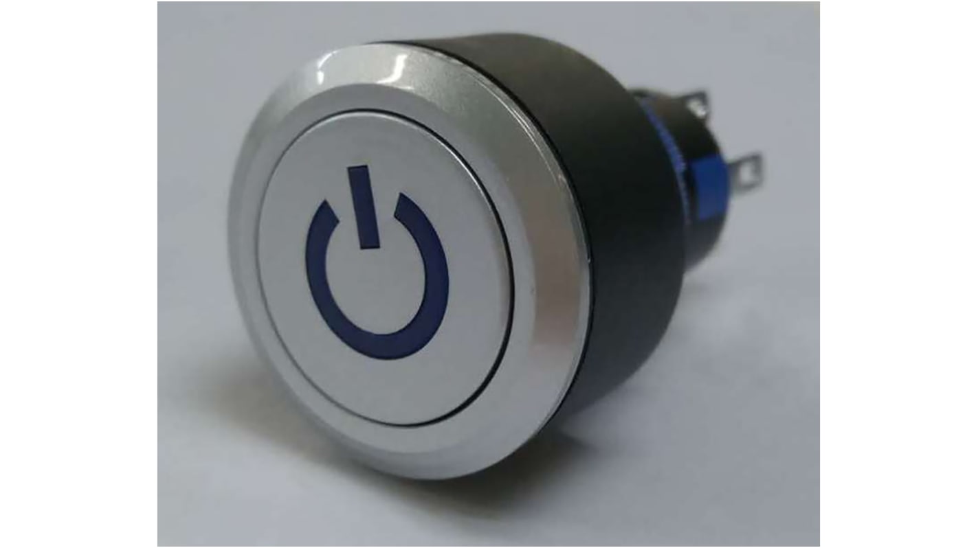 RS PRO Illuminated Push Button Switch, Momentary, Panel Mount, 22.2mm Cutout, DPDT, Blue LED, 250V ac, IP65