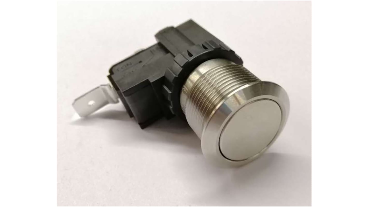 RS PRO Push Button Switch, Momentary, Panel Mount, 19.1mm Cutout, SPST, 250 / 125V ac, IP67
