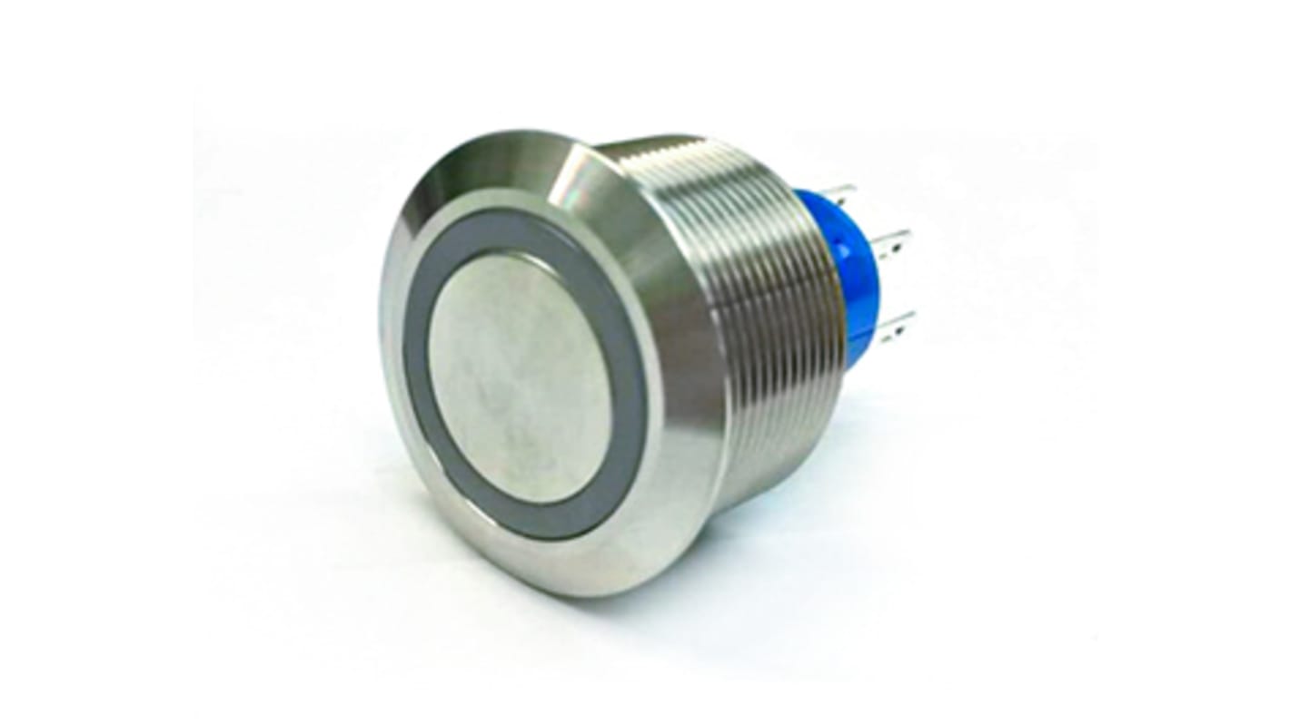 RS PRO Illuminated Push Button Switch, Momentary, Panel Mount, 25.2mm Cutout, DPDT, White LED, 250V ac, IP67