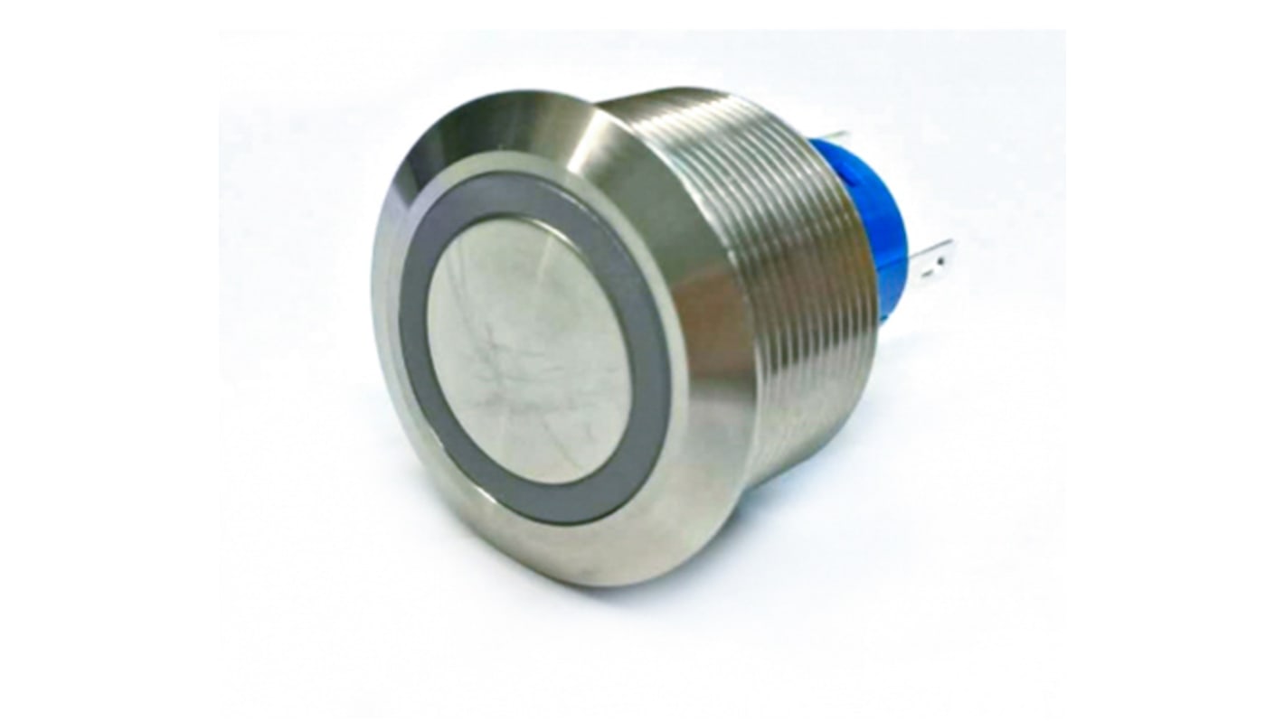RS PRO Illuminated Push Button Switch, Panel Mount, 25.2mm Cutout, SPDT, White LED, 250V ac, IP67
