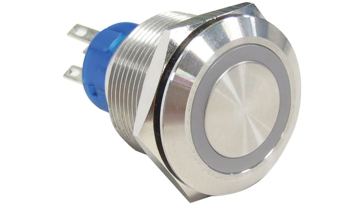 RS PRO Illuminated Push Button Switch, Momentary, Panel Mount, 22.2mm Cutout, SPDT, White LED, 250V ac, IP67