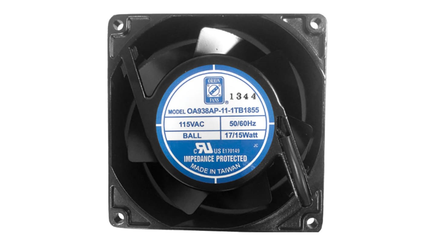 RS PRO Axial Fan, 230 V ac, AC Operation, 93.4m³/h, 15W, IP55, 92 x 92 x 38mm