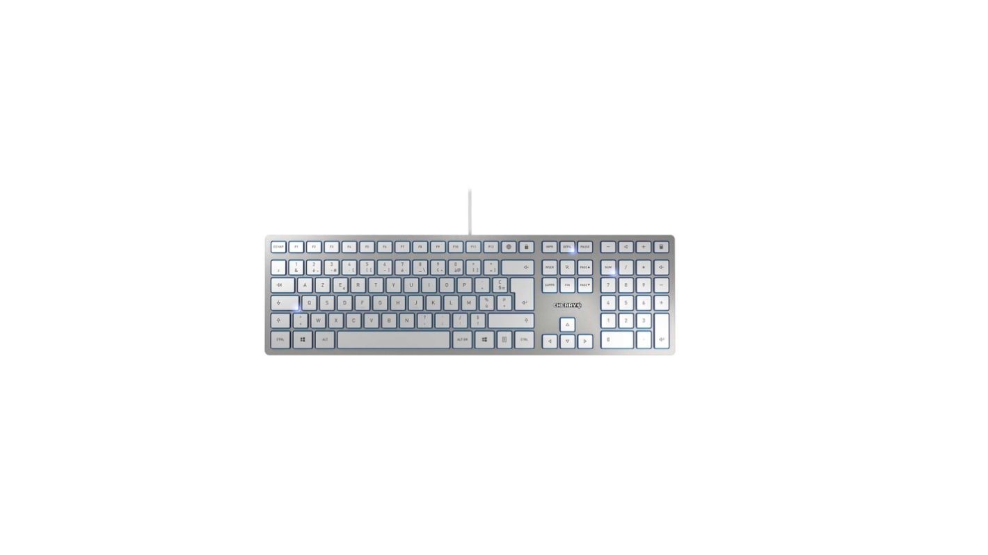 Cherry KC 6000 SLIM Wired USB Keyboard, AZERTY, Silver, White