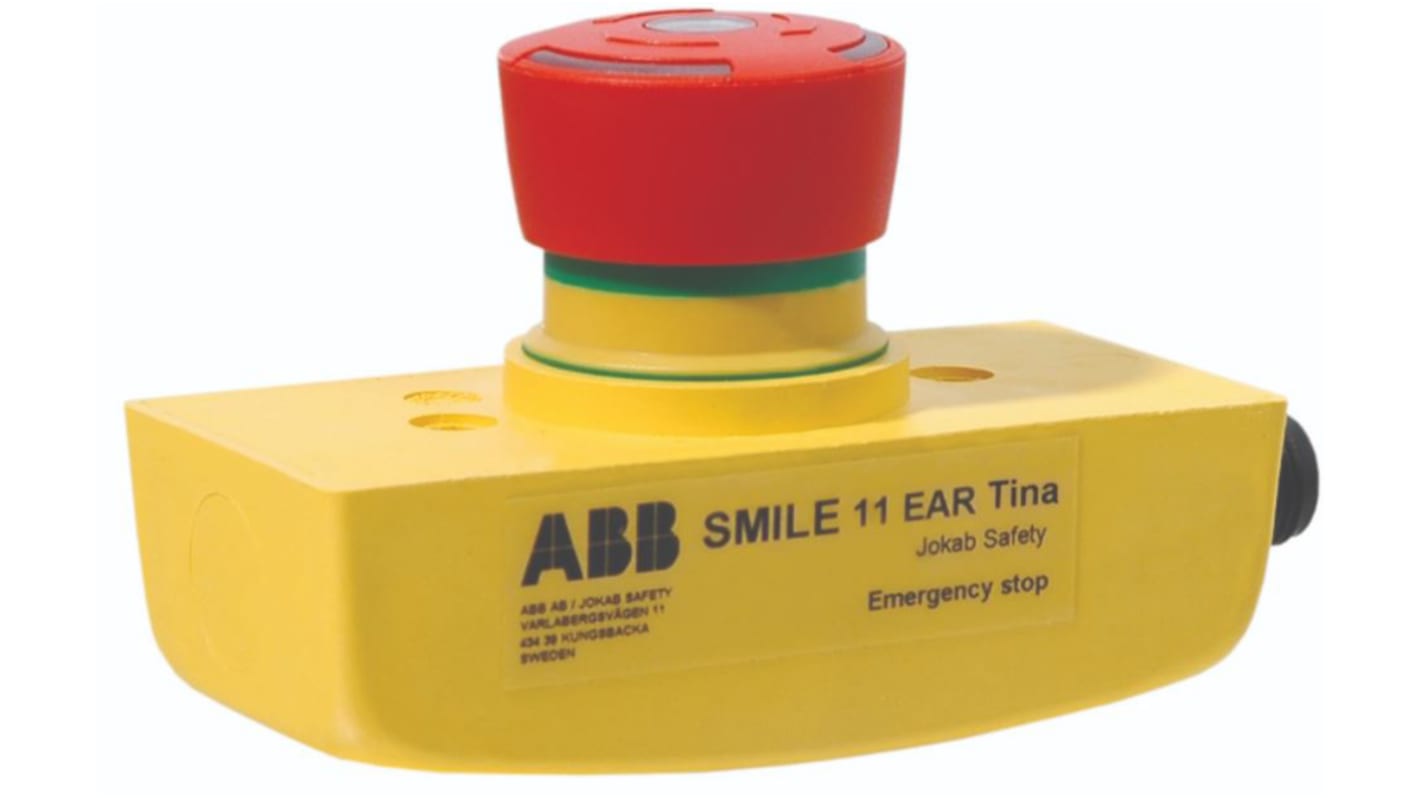 ABB Jokab Smile 11 EAR Tina Series Twist Release Illuminated Emergency Stop Push Button, Panel Mount, IP65
