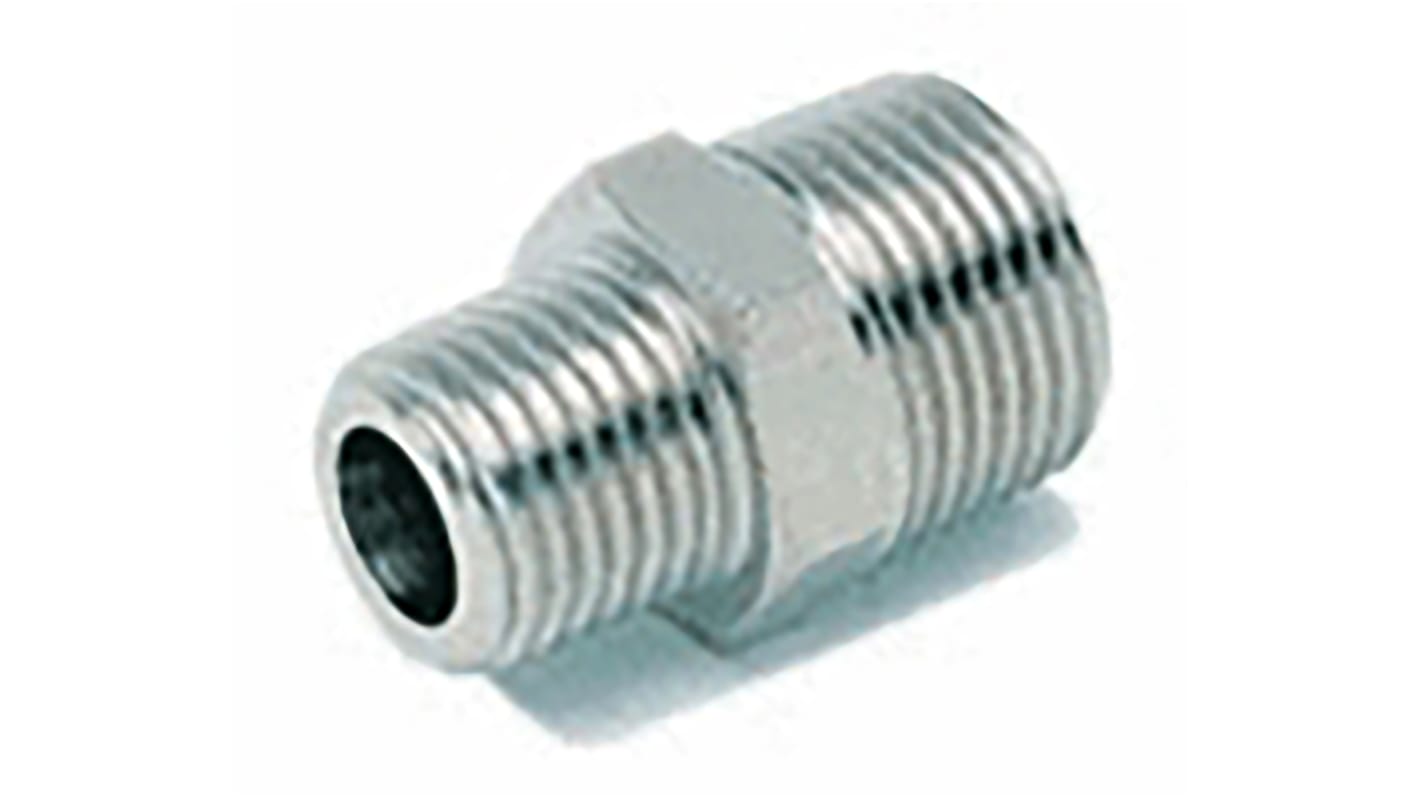 RS PRO Brass Pipe Fitting, Straight Threaded Fitting, Male 1/4in to Male 1/2in