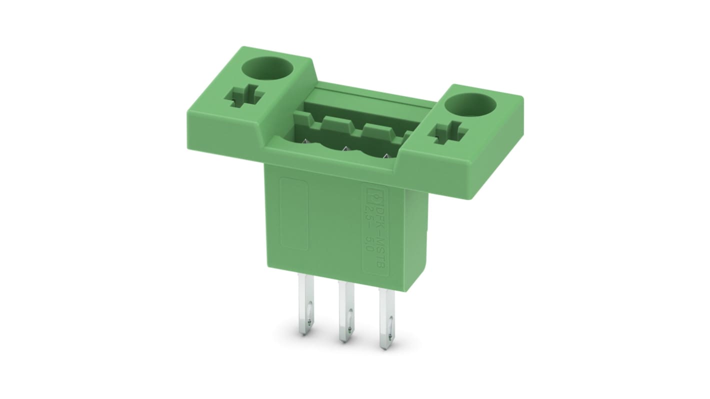 Phoenix Contact, 5mm Pitch, DFK-MSTB 2.5/ 3-G, 3 Way, , Pluggable Terminal Block, Feed Through Header, Panel Mount,