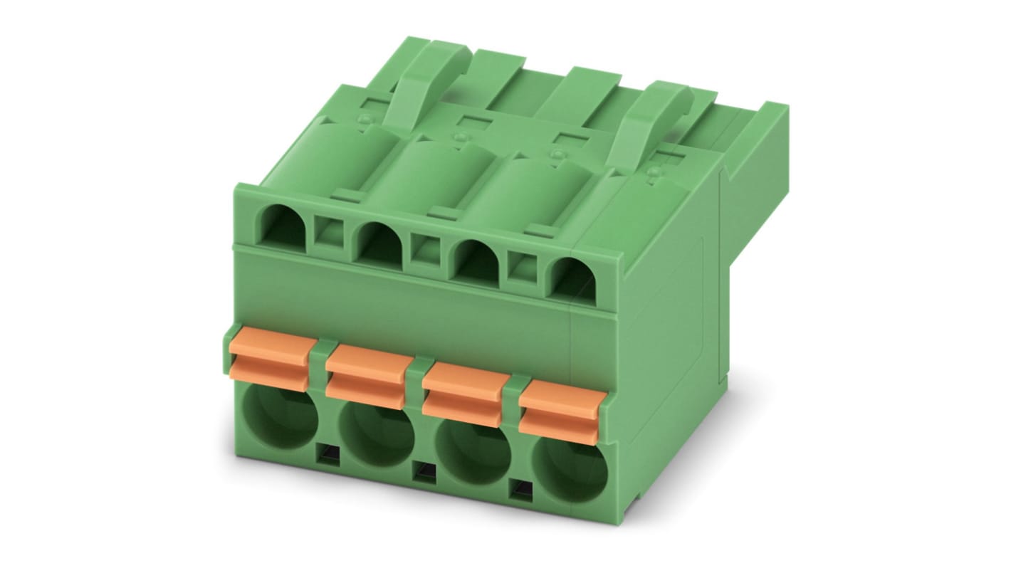 Phoenix Contact, 5.08mm Pitch, FKCT 2.5/ 4-ST-5.08, 4 Way, , Pluggable Terminal Block, Plug, Panel Mount, Screw