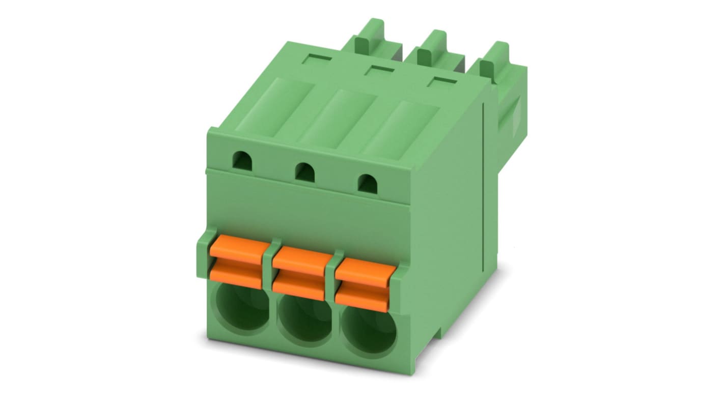 Phoenix Contact, 3.5mm Pitch, FK-MCP 1.5/ 3-ST-3.5, 3 Way, , Pluggable Terminal Block, Plug, Cable Mount, Spring Cage