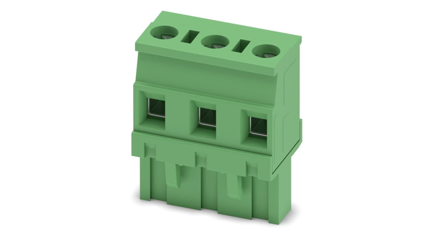 Phoenix Contact, 7.62mm Pitch, GMVSTBR 2.5/ 3-ST-7.62, 3 Way, Right Angle, Pluggable Terminal Block, Plug, Cable Mount,