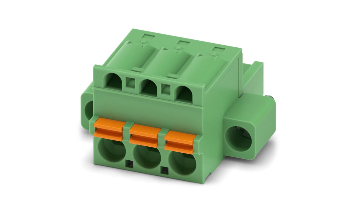 Phoenix Contact, 5.08mm Pitch, FKC 2.5/ 3-STF-5.08, 3 Way, , Pluggable Terminal Block, Plug, Panel Mount, Screw