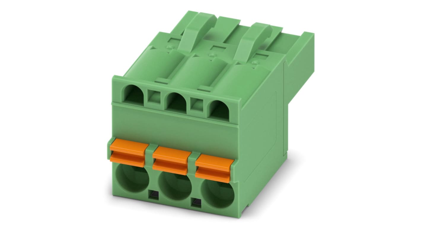 Phoenix Contact, 5.08mm Pitch, FKCT 2.5/ 3-ST-5.08, 3 Way, , Pluggable Terminal Block, Plug, Panel Mount, Screw