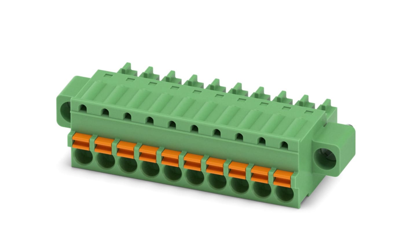 Phoenix Contact, 3.5mm Pitch, FK-MCP 1.5/10-STF-3.81, 10 Way, , Pluggable Terminal Block, Plug, Cable Mount, Spring