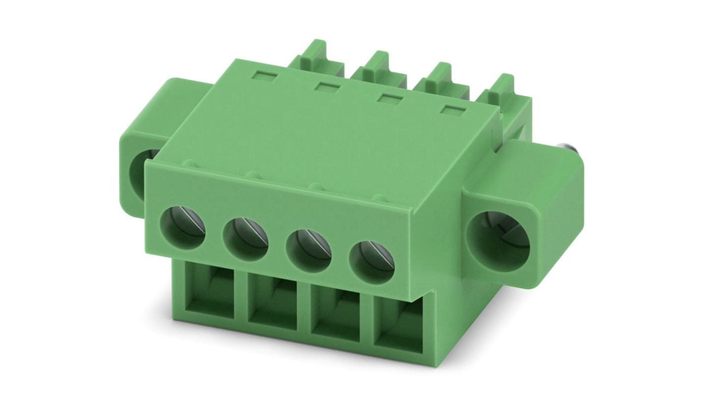 Phoenix Contact, 3.81mm Pitch, FRONT-MC 1.5/ 4-STF-3.81, 4 Way, , Pluggable Terminal Block, Plug, Cable Mount, Screw
