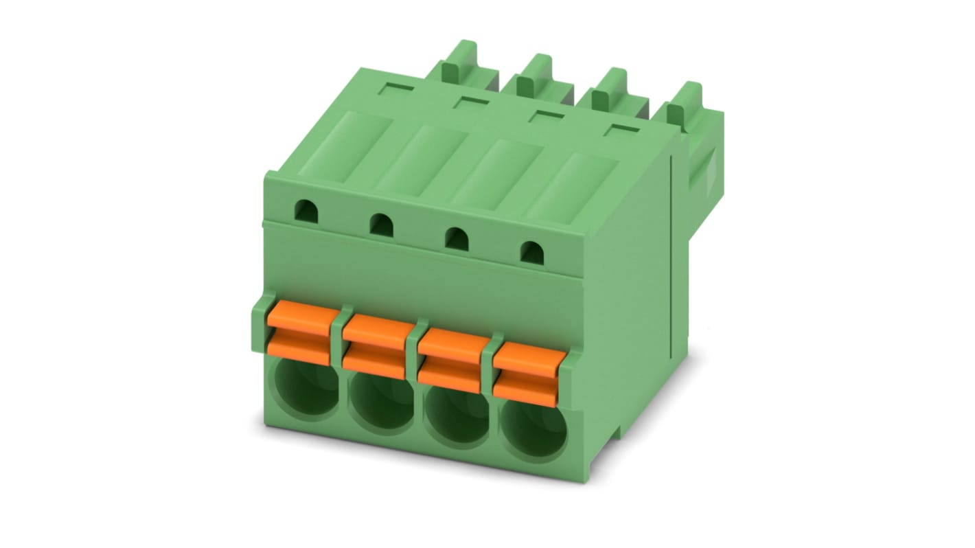 Phoenix Contact, 3.5mm Pitch, FK-MCP 1.5/ 4-ST-3.5, 4 Way, , Pluggable Terminal Block, Plug, Cable Mount, Spring Cage