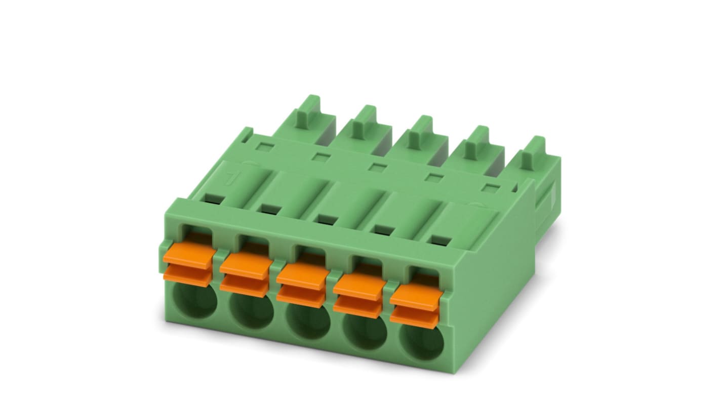 Phoenix Contact, 3.81mm Pitch, FMC 1.5/ 5-ST-3.81, 5 Way, , Pluggable Terminal Block, Plug, Cable Mount, Spring Cage