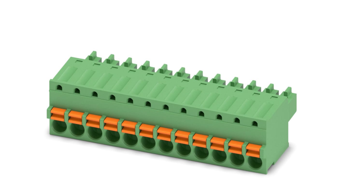 Phoenix Contact, 3.81mm Pitch, FK-MCP 1.5/12-ST-3.81, 12 Way, , Pluggable Terminal Block, Plug, Cable Mount, Spring