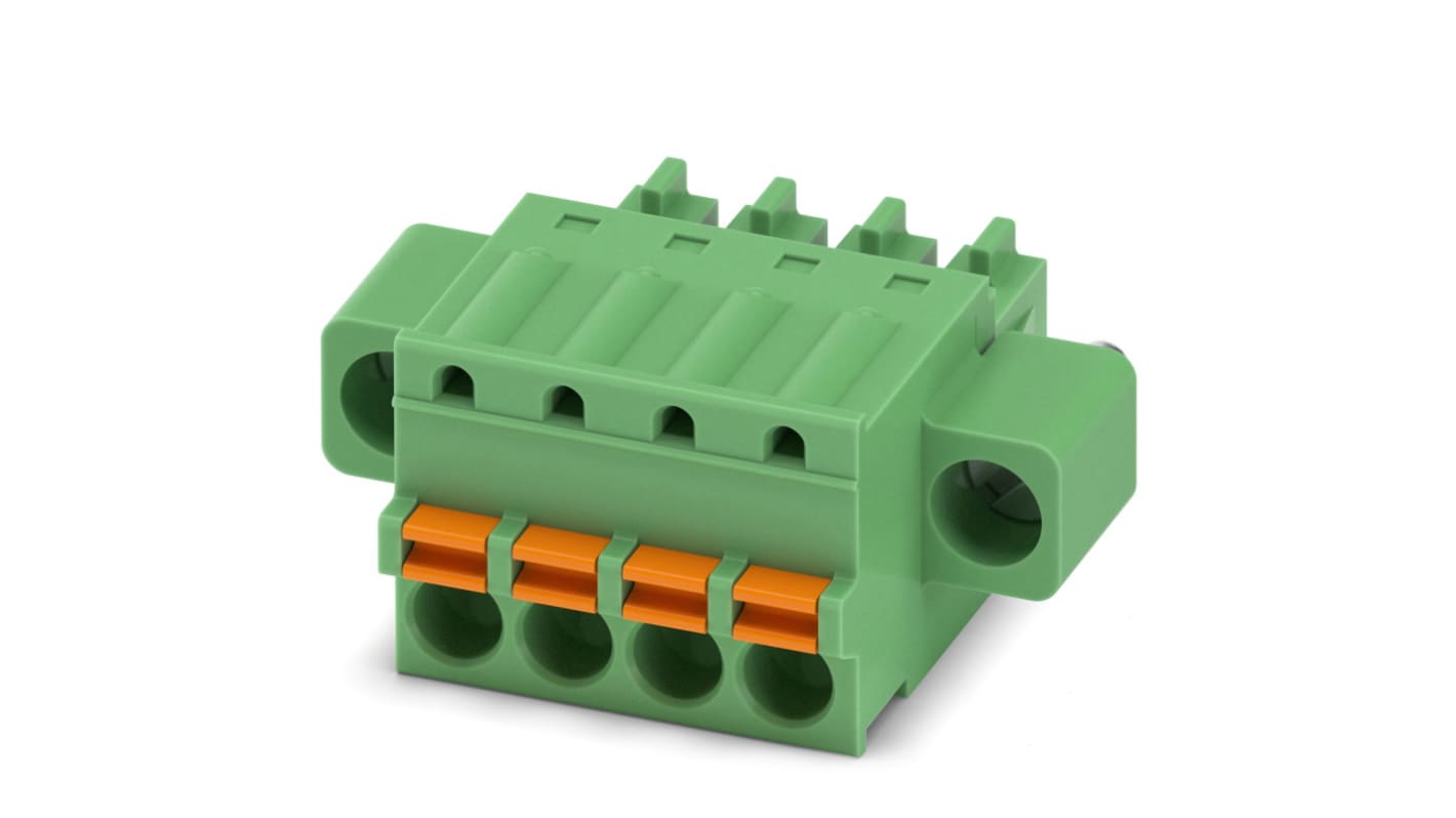 Phoenix Contact, 3.81mm Pitch, FK-MCP 1.5/ 4-STF-3.81, 4 Way, , Pluggable Terminal Block, Plug, Cable Mount, Spring