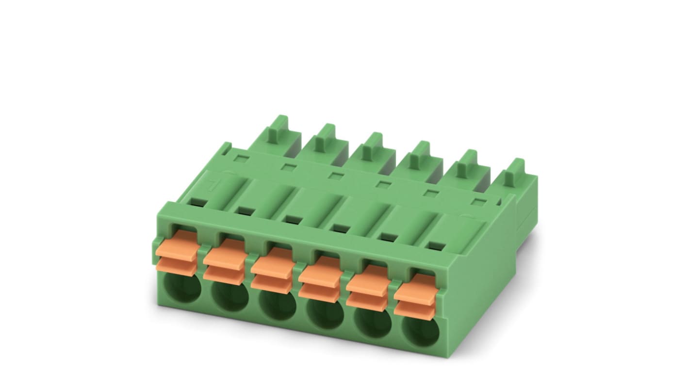 Phoenix Contact, 3.81mm Pitch, FMC 1.5/ 6-ST-3.81, 6 Way, , Pluggable Terminal Block, Plug, Cable Mount, Spring Cage