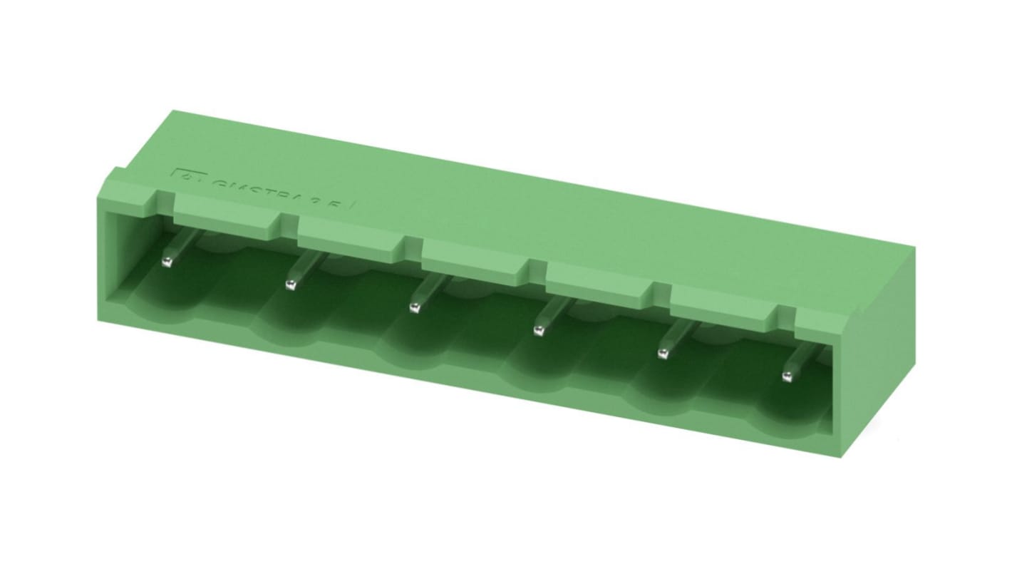 Phoenix Contact, 7.62mm Pitch, GMSTBA 2.5/ 6-G-7.62, 6 Way, Right Angle, Pluggable Terminal Block, Header, Through