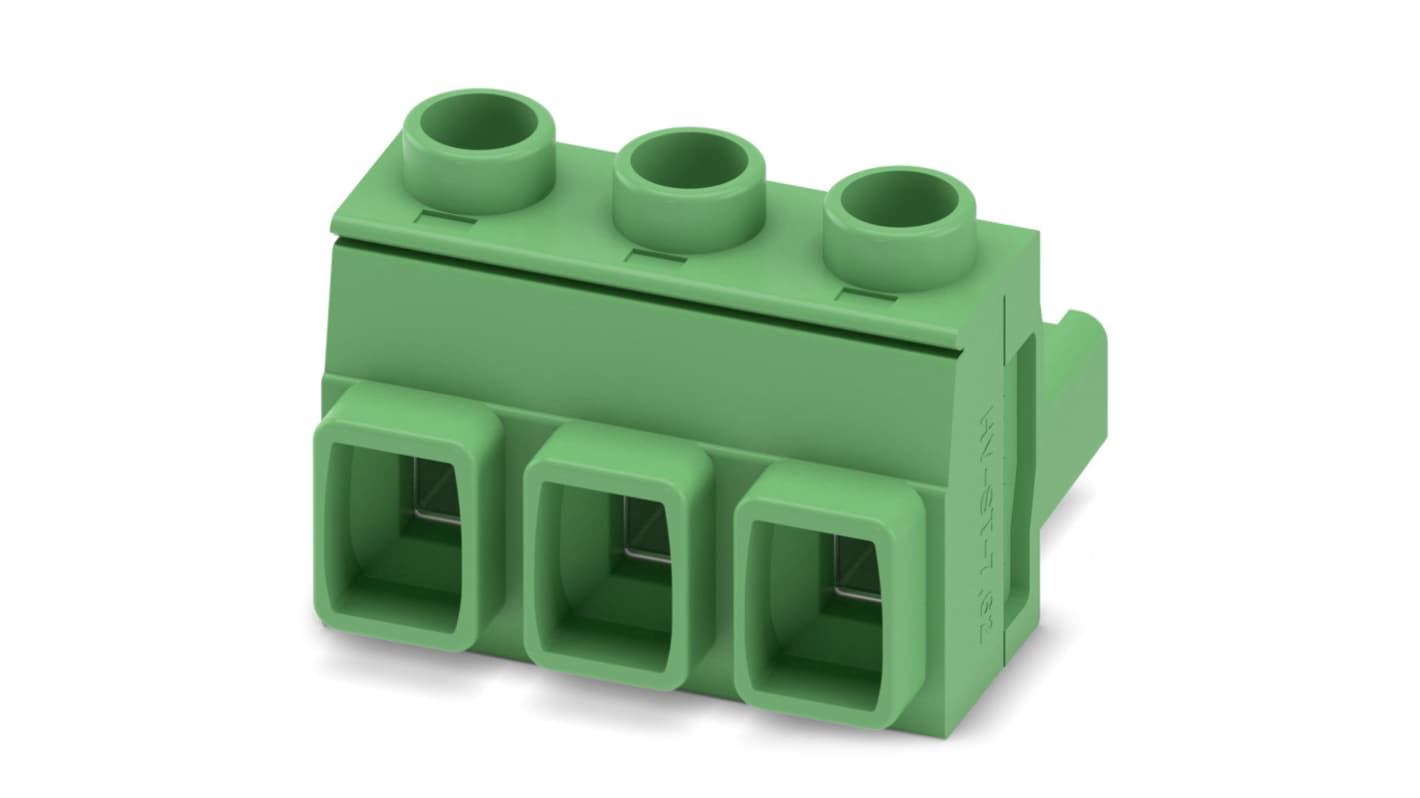 Phoenix Contact, 7.62mm Pitch, GMSTB 2.5 HCV/ 3-ST-7.62, 3 Way, , Pluggable Terminal Block, Plug, Cable Mount, Screw
