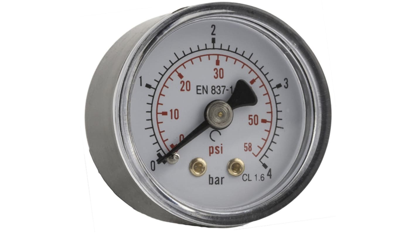 RS PRO Analogue Pressure Gauge 10bar Back Entry, With RS Calibration, 0bar min.